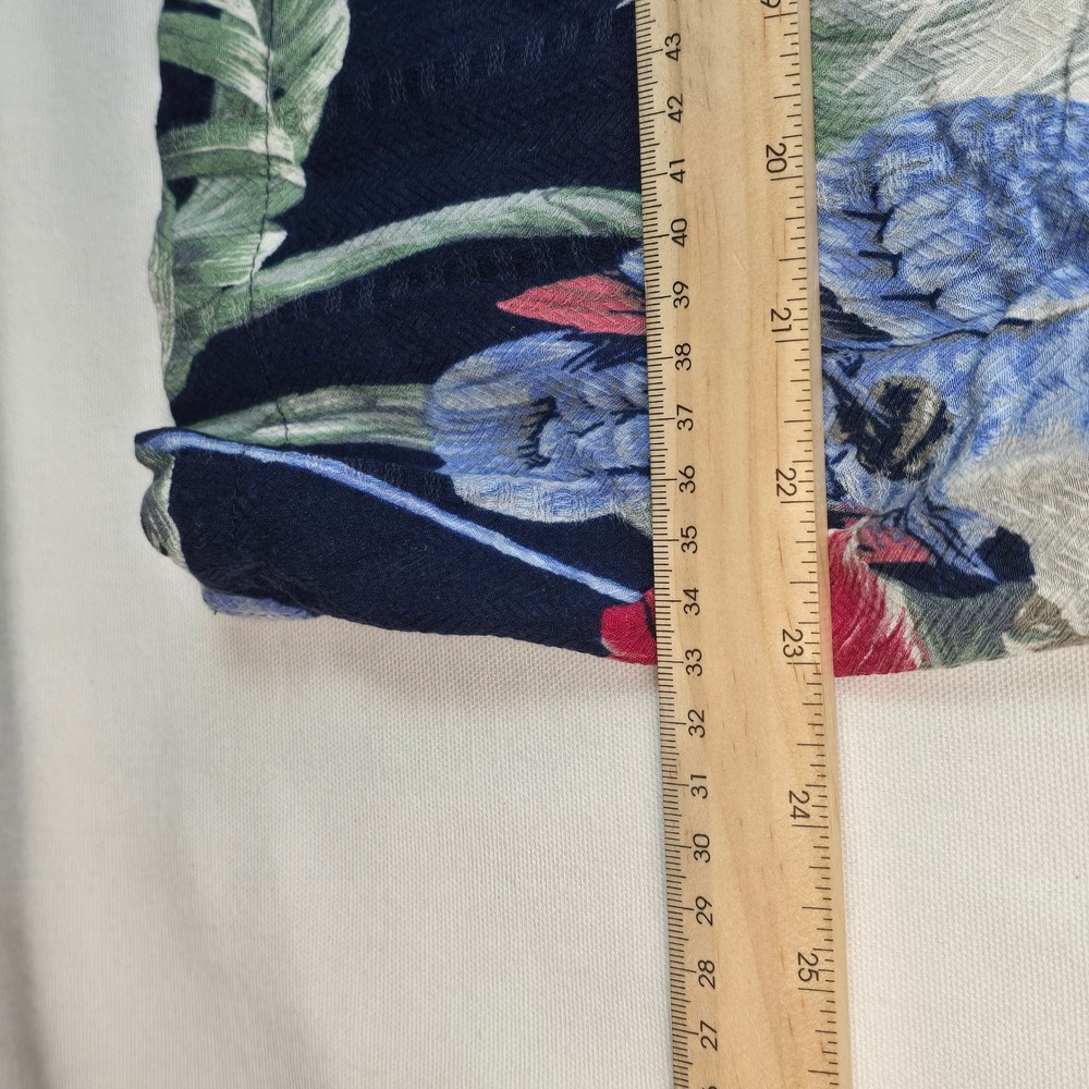 Caribbean Silk Blend Mens XL Navy Parrot Hibiscus Tropical Floral Camp Shirt - Picture 3 of 13